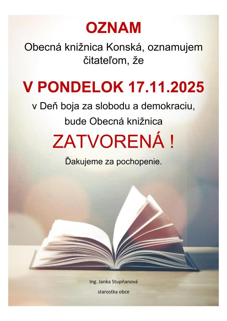 Knižnica zatvorená 17.11.2025