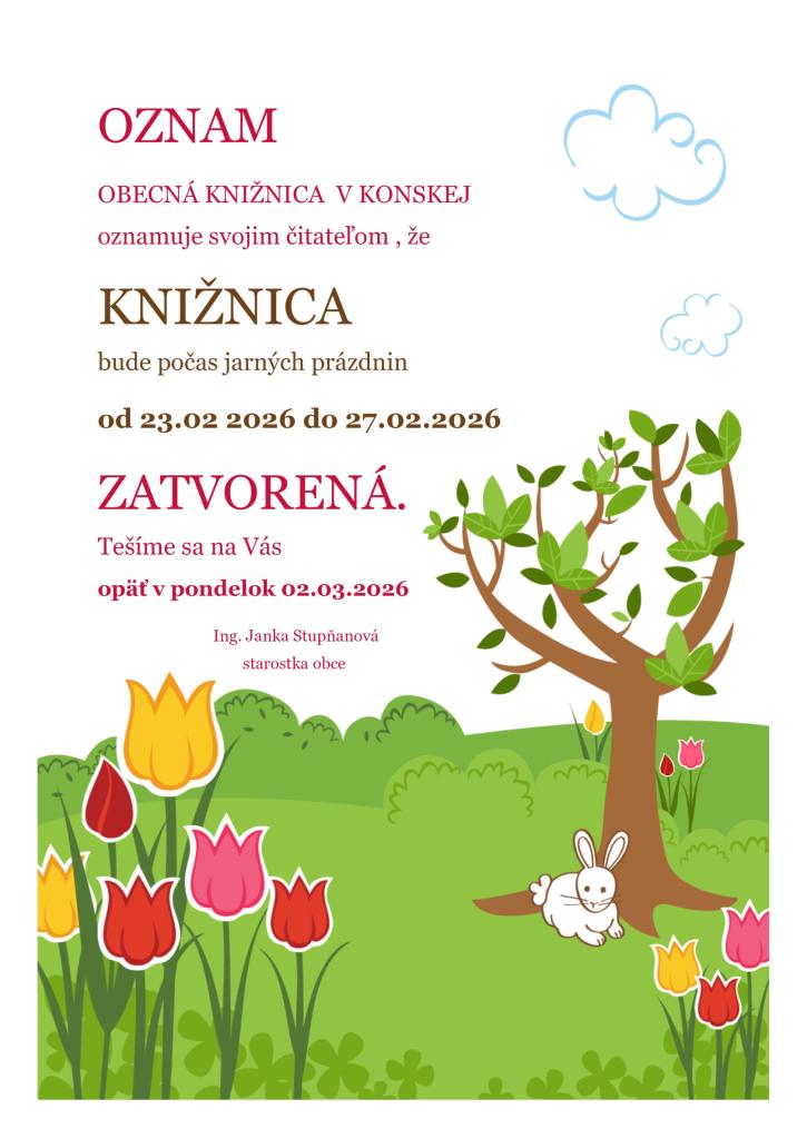 Obecná knižnica počaj jarných prázdnin - zatvorená