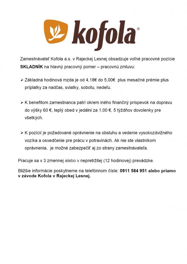 Kofola - pracovná ponuka