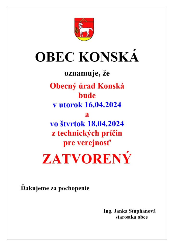 OcU zatvoreny 16.a18.04.2024