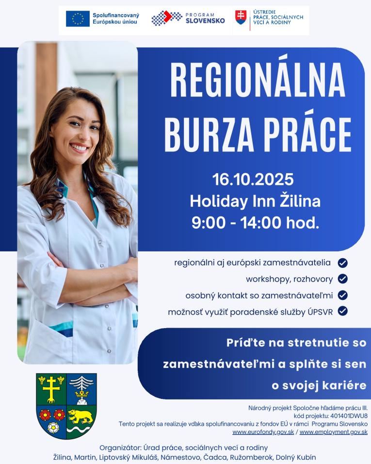 Regionálna burza práce Žilina 16.10.2025