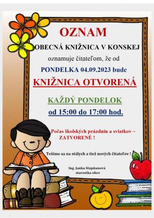 Obecná knižnica opäť otvorená od 04.09.2023