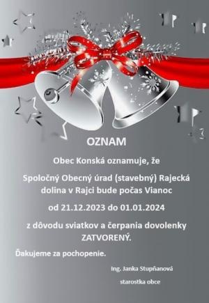 Oznam - stavebný úrad zatvorený - vianoce