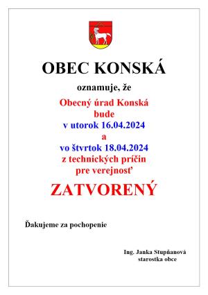 OcU zatvoreny 16.a18.04.2024